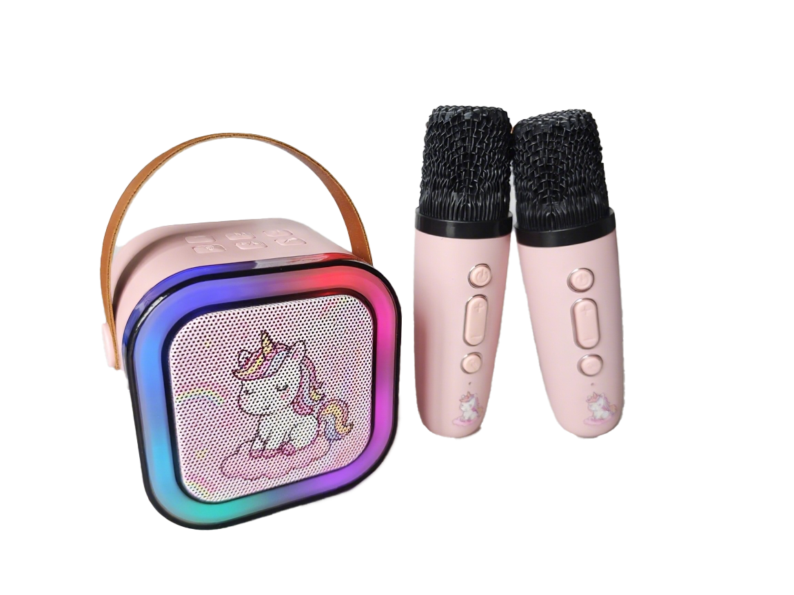Karaoke Set Met 2 Microfoons - Draagbare Bluetooth USB LED Luidspreker Roze - KaraokeSet - Muziekspeler - Roze