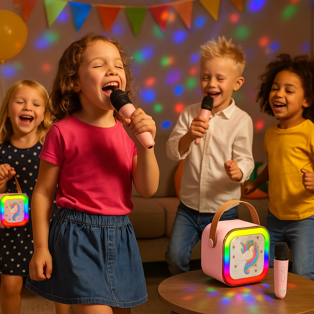 Karaoke Set Met 2 Microfoons - Draagbare Bluetooth USB LED Luidspreker Roze - KaraokeSet - Muziekspeler - Roze